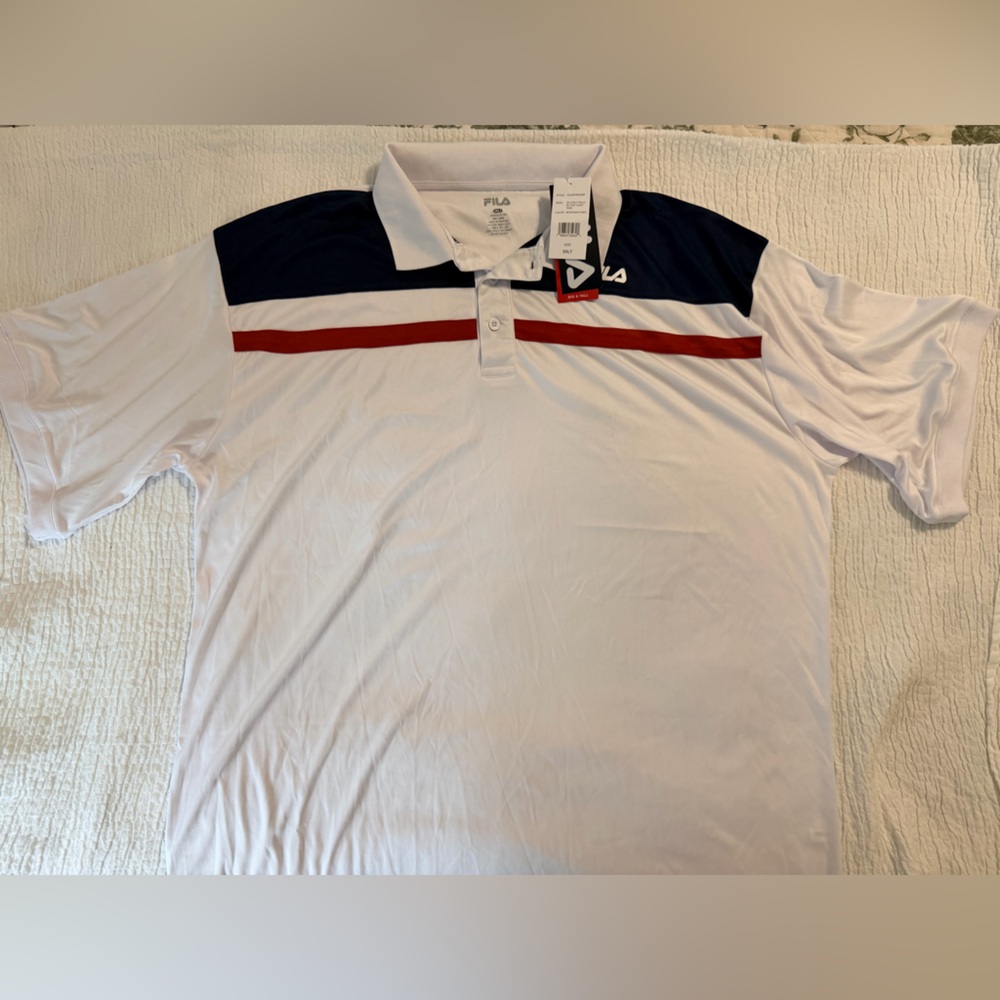 Fila Classic Sport Polo White Navy Red Stripe NWT Casual Athleisure 🤍❤️💙